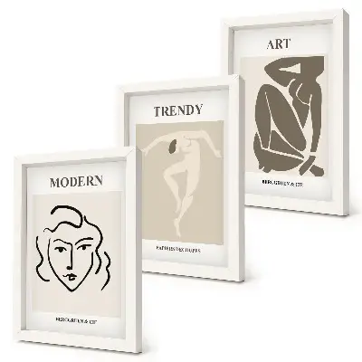 Abstract portraits in muted colors framed triptych
