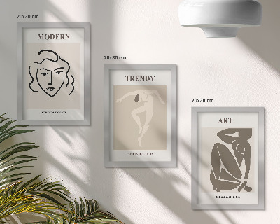Framed triptych Abstract portraits in muted colors