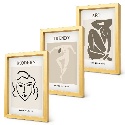 Framed triptych Abstract portraits in muted colors