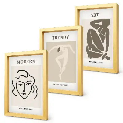 Abstract portraits in muted colors framed triptych