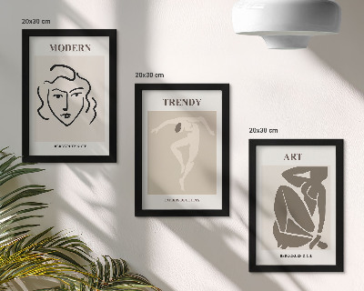 Framed triptych Abstract portraits in muted colors