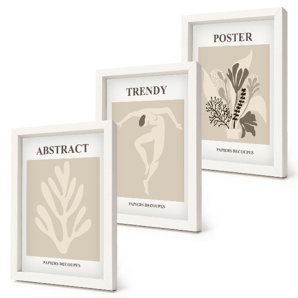 3-piece wall art set Plant patterns in shades of beige and brown