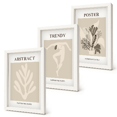 3-piece wall art set Plant patterns in shades of beige and brown