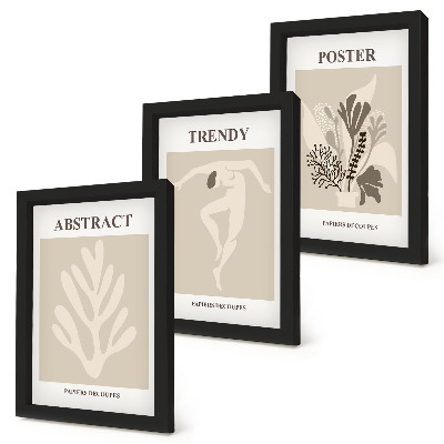 3-piece wall art set Plant patterns in shades of beige and brown