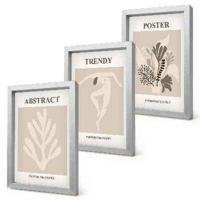 3-piece wall art set Plant patterns in shades of beige and brown