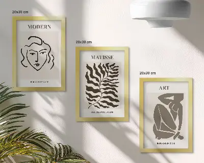 Photo frame wall gallery set stylish wall decor with graphic lines and figures in neutral colors