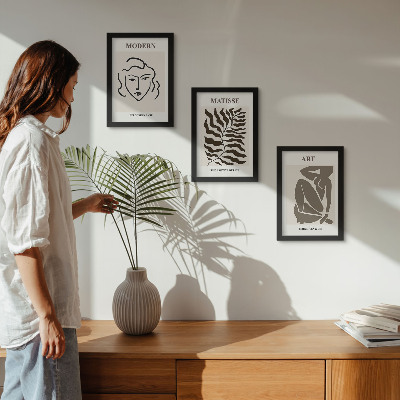 Photo frame wall Stylish graphics with lines and figures in neutral colors