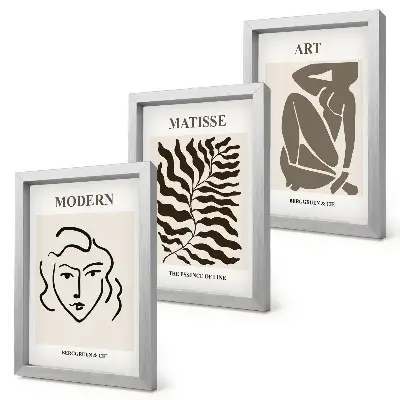 Photo frame wall gallery set stylish wall decor with graphic lines and figures in neutral colors