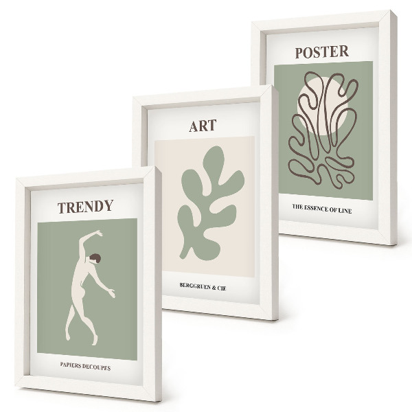 3-piece wall art set Abstract figures and plant motifs in subdued colors