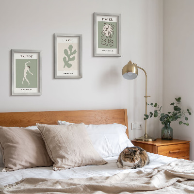 3-piece wall art set Abstract figures and plant motifs in subdued colors