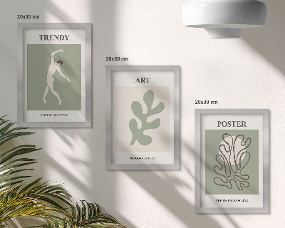 3-piece wall art set Abstract figures and plant motifs in subdued colors