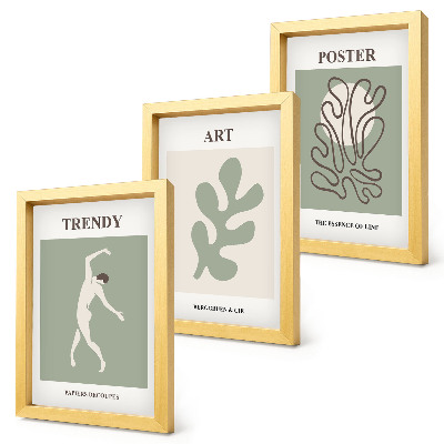 3-piece wall art set Abstract figures and plant motifs in subdued colors