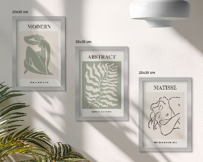 Photo frame wall Stylish paintings in shades of green with figures and leaves