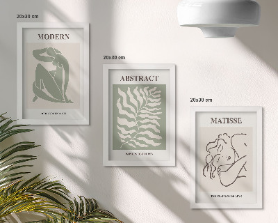 Photo frame wall Stylish paintings in shades of green with figures and leaves