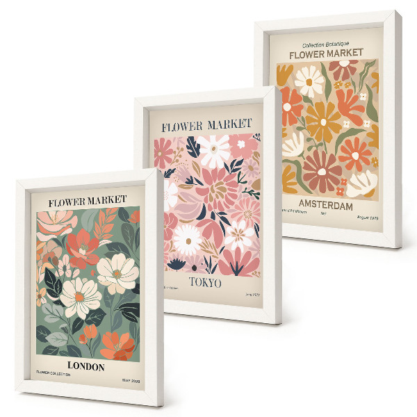 Photo frame wall Floral patterns London Tokyo and Amsterdam posters