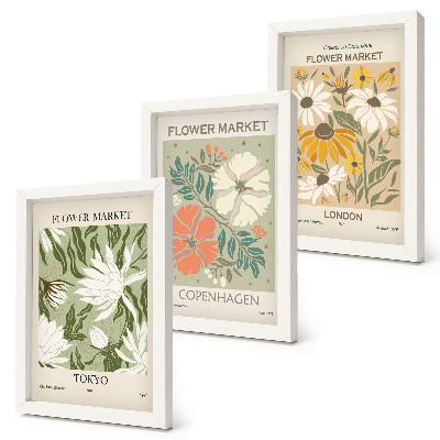 Framed triptych Floral motifs from various cities around the world
