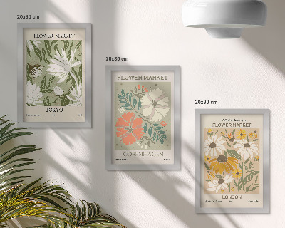 Framed triptych Floral motifs from various cities around the world