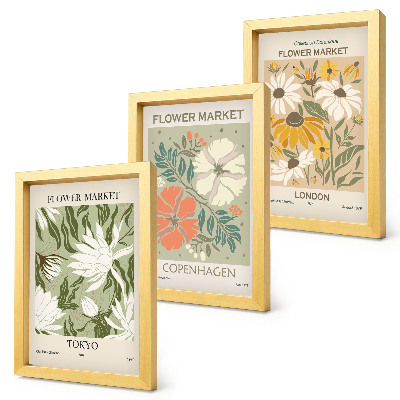 Framed triptych Floral motifs from various cities around the world