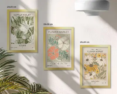 Floral motifs from various cities around the world framed triptych