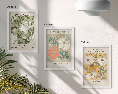 Framed triptych Floral motifs from various cities around the world