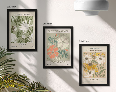 Framed triptych Floral motifs from various cities around the world