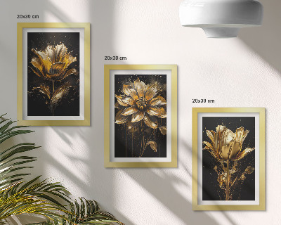 3-piece wall art set Flowers in shades of yellow on a dark background