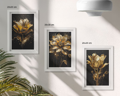 3-piece wall art set Flowers in shades of yellow on a dark background