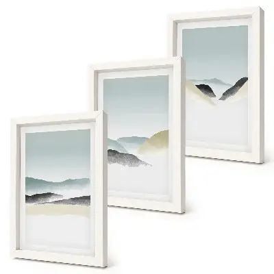 Minimalist mountains in delicate pastels framed triptych