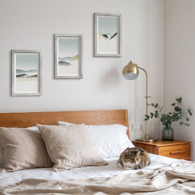 Framed triptych Minimalist mountains in delicate pastels