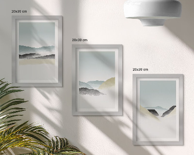 Framed triptych Minimalist mountains in delicate pastels