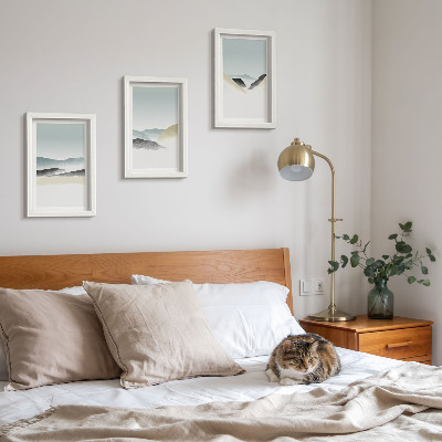 Framed triptych Minimalist mountains in delicate pastels