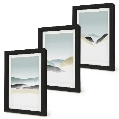 Minimalist mountains in delicate pastels framed triptych