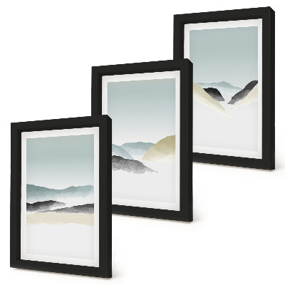 Framed triptych Minimalist mountains in delicate pastels