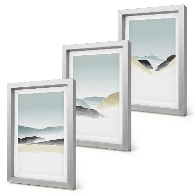 Framed triptych Minimalist mountains in delicate pastels