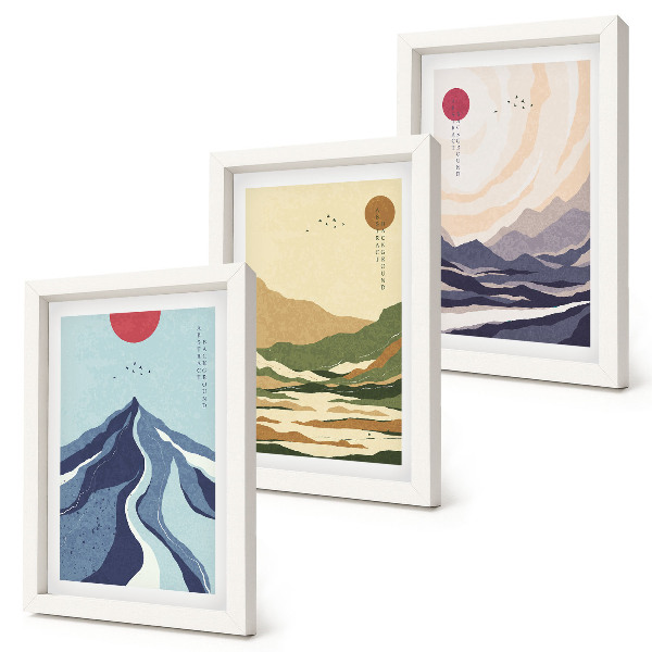 3-piece wall art set Mountains in pastel colors, Japandi style