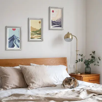 3-piece wall art set mountains in pastel colors with a Japandi aesthetic