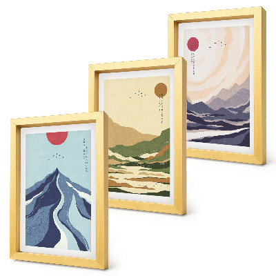 3-piece wall art set Mountains in pastel colors, Japandi style