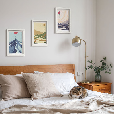 3-piece wall art set Mountains in pastel colors, Japandi style