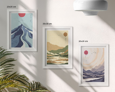 3-piece wall art set Mountains in pastel colors, Japandi style