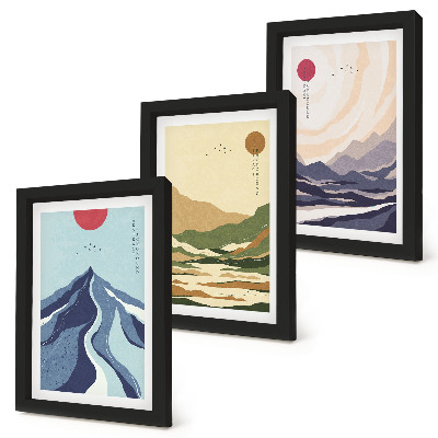 3-piece wall art set Mountains in pastel colors, Japandi style