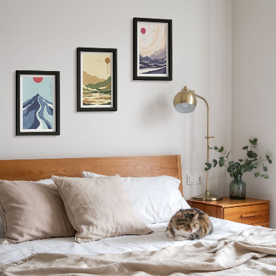 3-piece wall art set Mountains in pastel colors, Japandi style