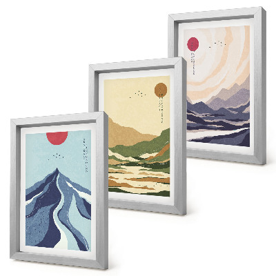 3-piece wall art set Mountains in pastel colors, Japandi style