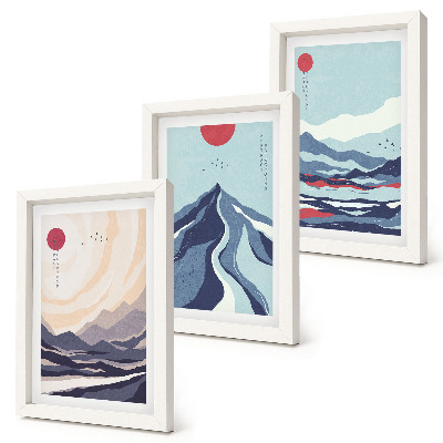 Framed triptych Abstract mountain landscapes Japanese style