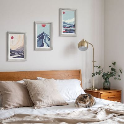 Framed triptych Abstract mountain landscapes Japanese style