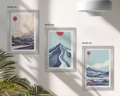 Abstract mountain landscapes Japanese style framed triptych