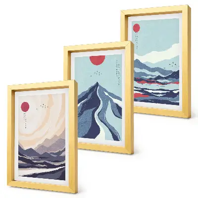 Abstract mountain landscapes Japanese style framed triptych