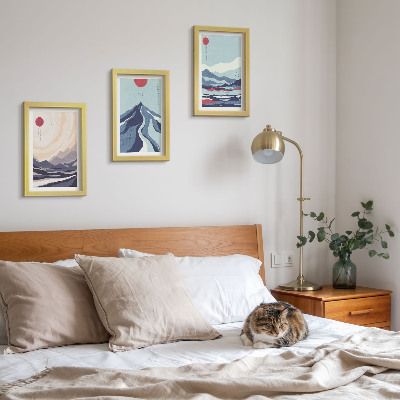 Framed triptych Abstract mountain landscapes Japanese style