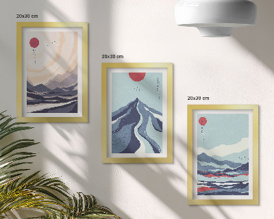 Framed triptych Abstract mountain landscapes Japanese style