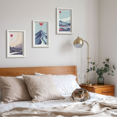 Framed triptych Abstract mountain landscapes Japanese style