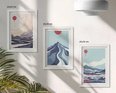 Abstract mountain landscapes Japanese style framed triptych